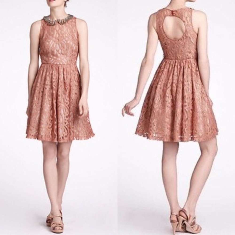 Anthropologie Plenty by Tracy Reese Mariposa Dk Pink Lace Mini Dress size 6 EUC